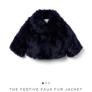 New with tags Janie and Jack navy blue fur coat kids 5/6